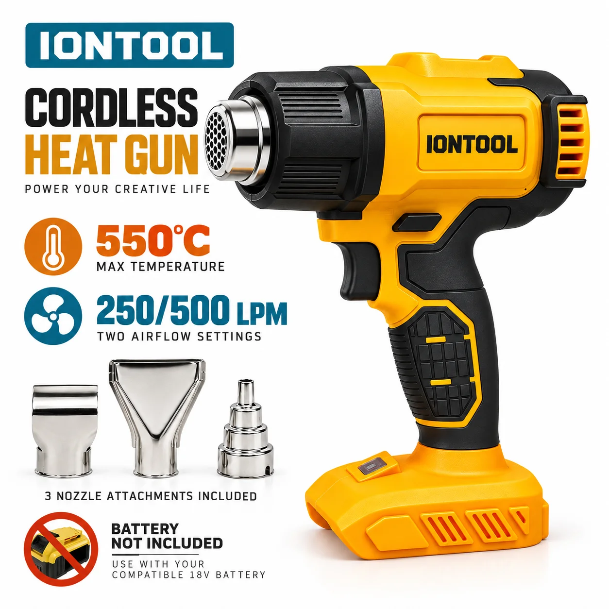 IONTOOL Желтый беспроводной те – обзор и цена Cordless Heat Gun For Shrink Tubing